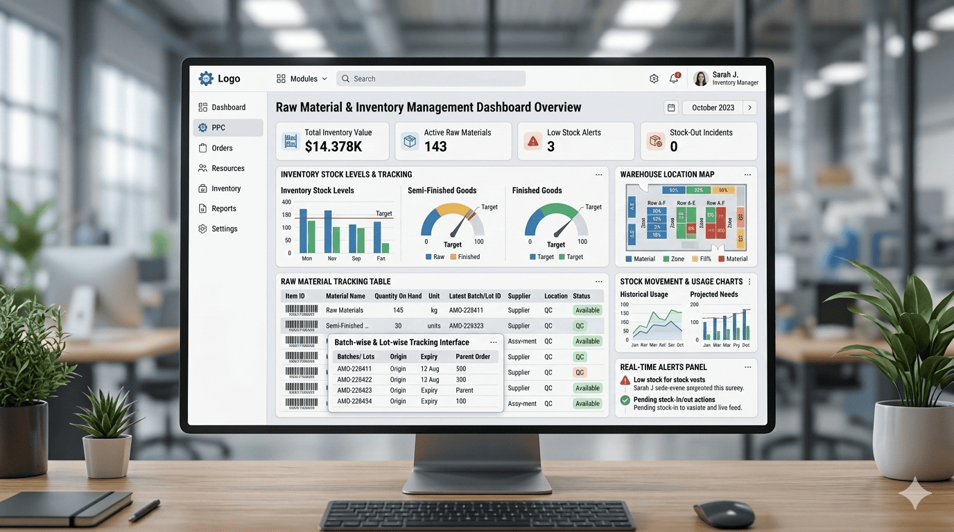 Manufacturing inventory management software for raw material and finished goods