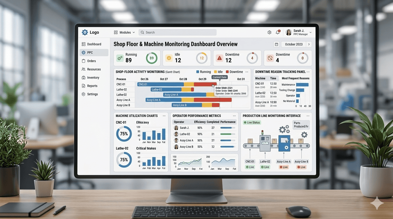 Shop floor and machine monitoring software for factories