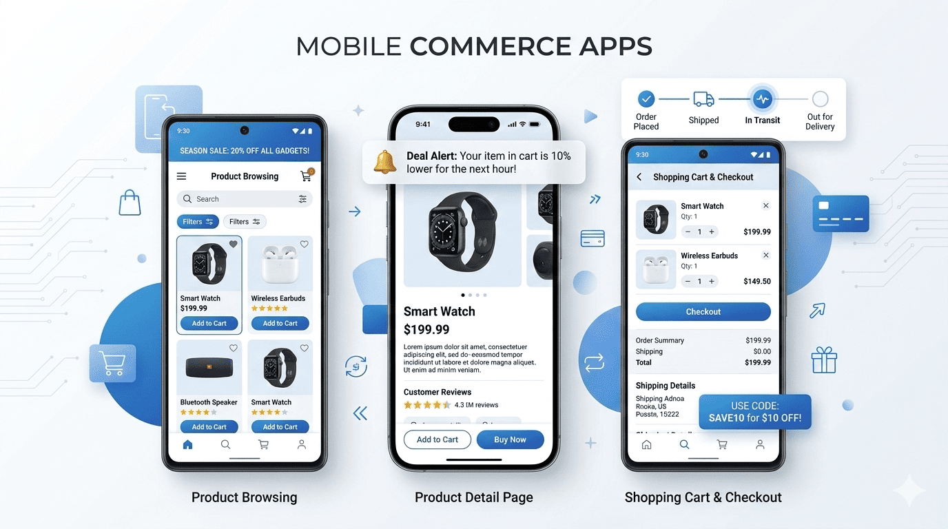 Mobile commerce apps for seamless shopping and order management