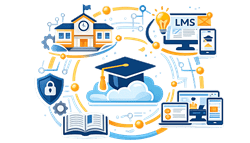 End-to-end education technology solutions icon showing integrated digital learning systems by SP Infocom