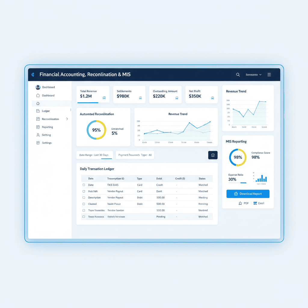 Fintech accounting reconciliation and MIS reporting software