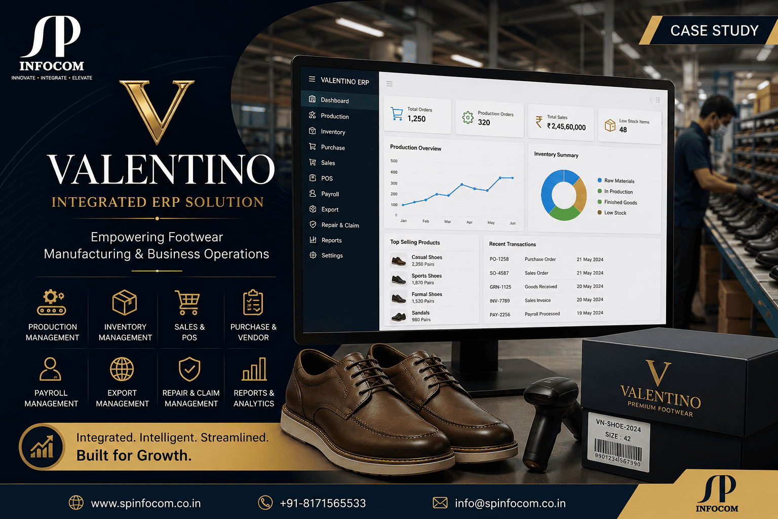 Valentino integrated ERP solution for footwear manufacturing and business operations