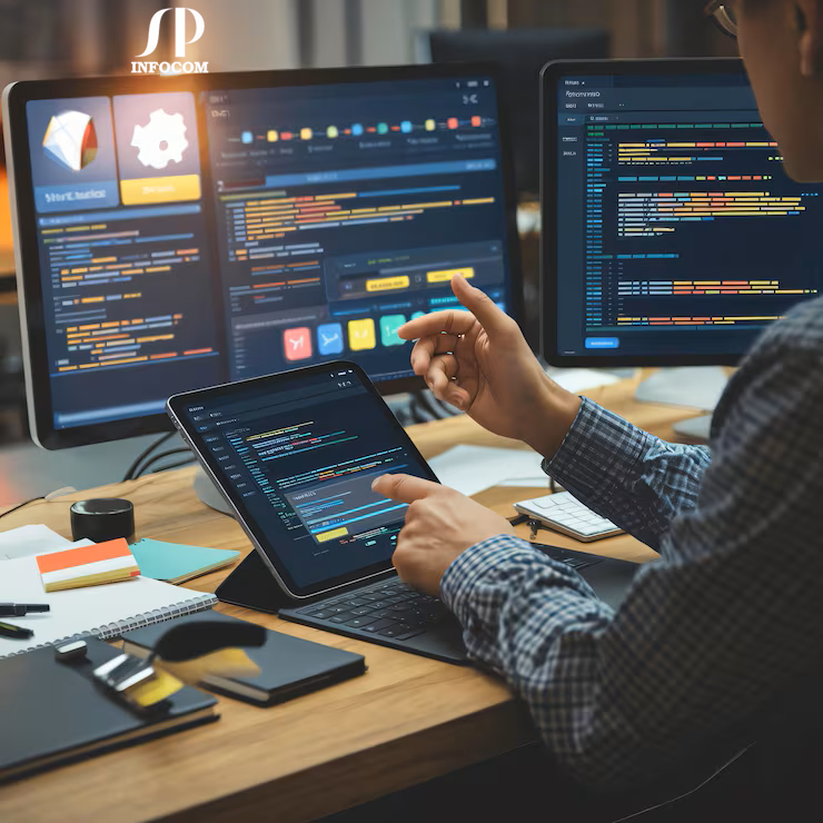 Illustration showing website design and development workflow by SP Infocom